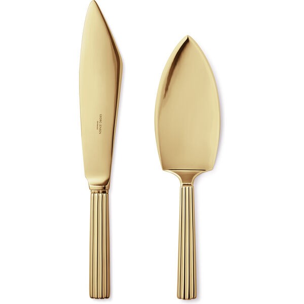 100423827 BERNADOTTE KAGEKNIV-SPADE GULD Georg Jensen Bernadotte kagespade og kagekniv - Billede 1