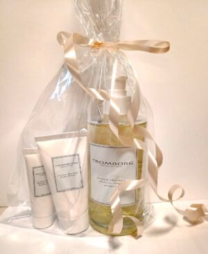 Tromborg sæbe med prøver på bodylotion og håndcreme